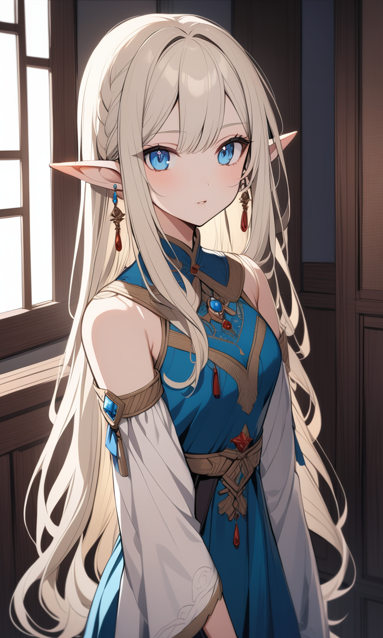 Элейн в синей одежде